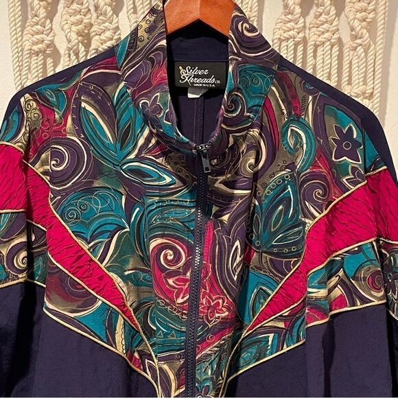 VNTG Silver Threads Windbreaker SZ 1X Dolman Sleeve 1980s Grannycore Grandma - Picture 4 of 9